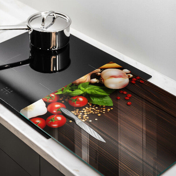 Skleněná deska do kuchyně Zelenina na stole