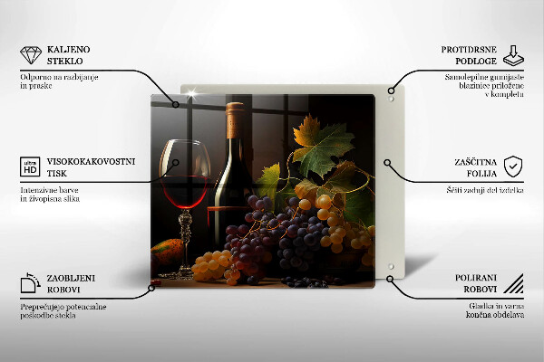 Skleněná deska do kuchyně Sklenka vína a hroznů