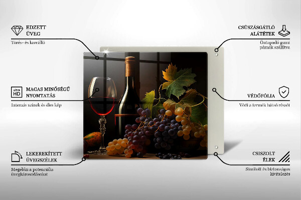 Skleněná deska do kuchyně Sklenka vína a hroznů