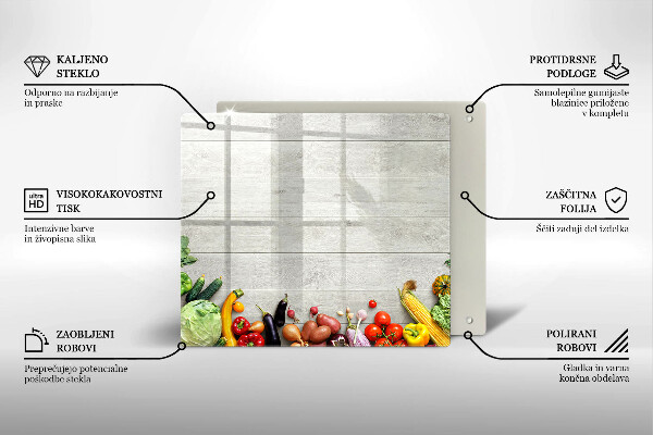 Krájecí prkénko skleněné Zelenina na prknech