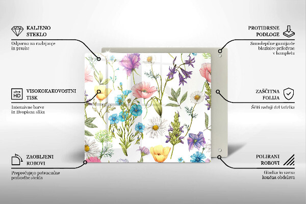 Skleněná krájecí deska Květiny ilustrace