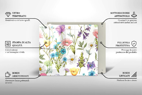 Skleněná krájecí deska Květiny ilustrace