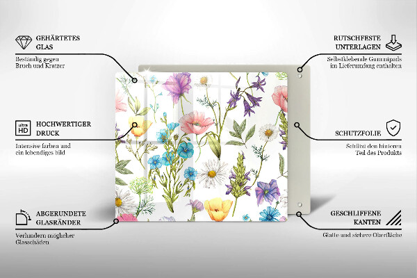 Skleněná krájecí deska Květiny ilustrace