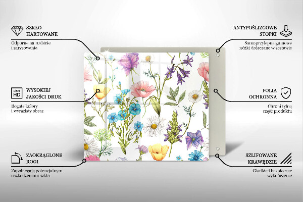 Skleněná krájecí deska Květiny ilustrace