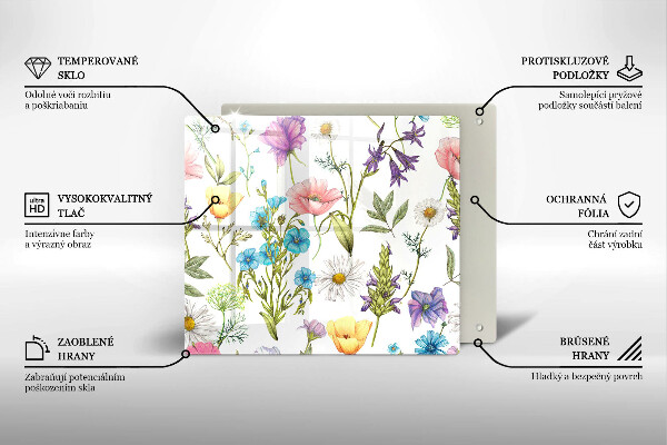 Skleněná krájecí deska Květiny ilustrace