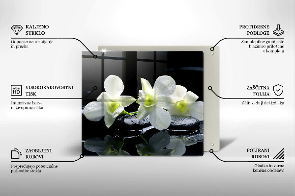 Skleněná krájecí deska Bílé květy v zenové vodě