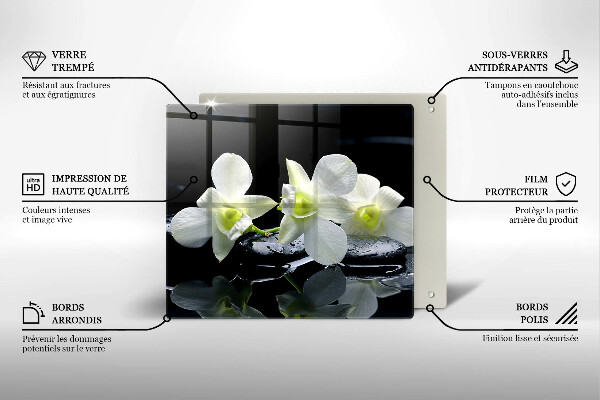 Skleněná krájecí deska Bílé květy v zenové vodě