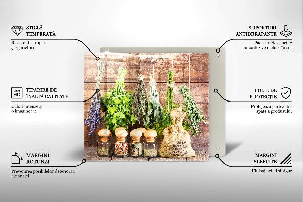 Skleněná krájecí deska Byliny koření a dřevo