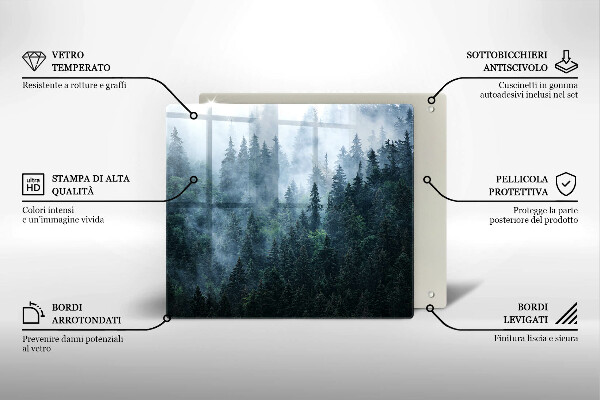 Krájecí prkénko skleněné Lesní stromy a mlha