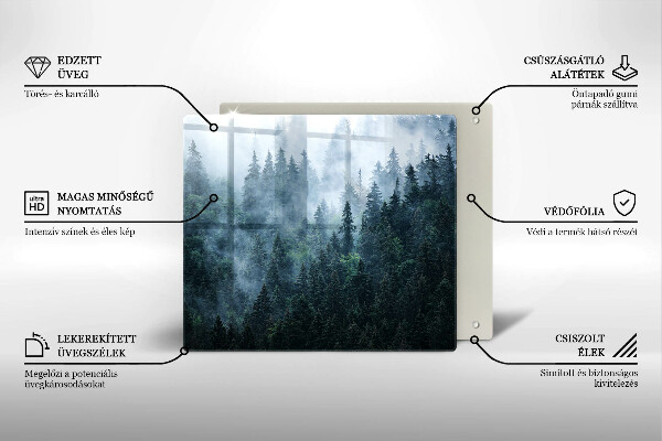 Krájecí prkénko skleněné Lesní stromy a mlha