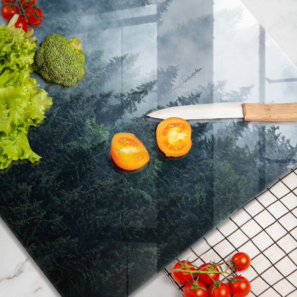 Krájecí prkénko skleněné Lesní stromy a mlha