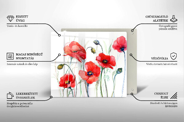 Skleněná krájecí deska Květy červeného máku