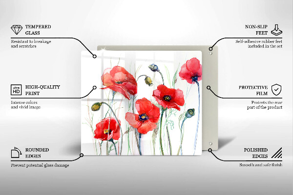 Skleněná krájecí deska Květy červeného máku