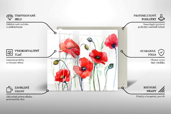 Skleněná krájecí deska Květy červeného máku