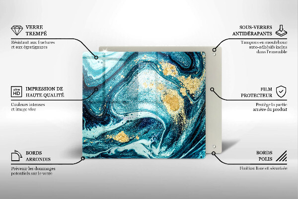 Skleněná deska do kuchyně Modré zlato abstrakce