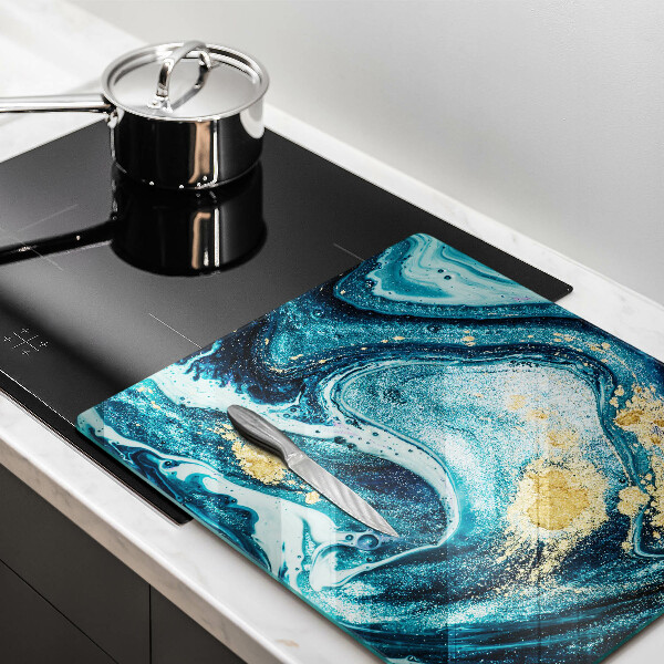 Skleněná deska do kuchyně Modré zlato abstrakce