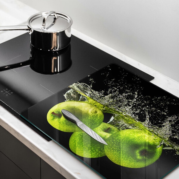 Skleněná krájecí deska Zelená jablka a voda