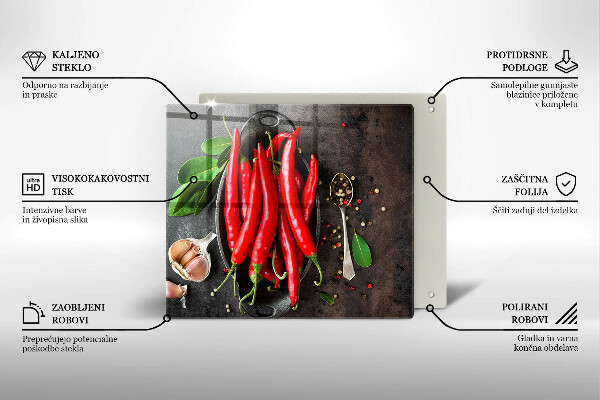 Skleněná krájecí deska Červené chilli papričky