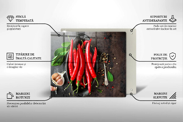 Skleněná krájecí deska Červené chilli papričky