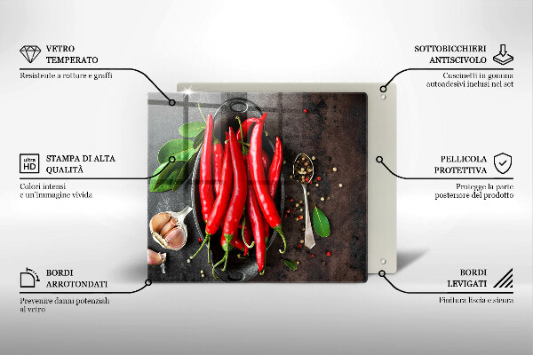 Skleněná krájecí deska Červené chilli papričky
