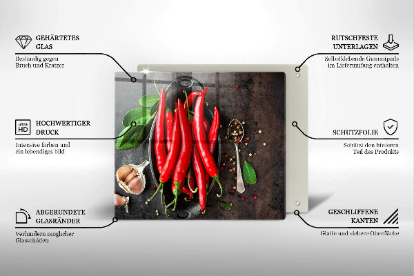 Skleněná krájecí deska Červené chilli papričky
