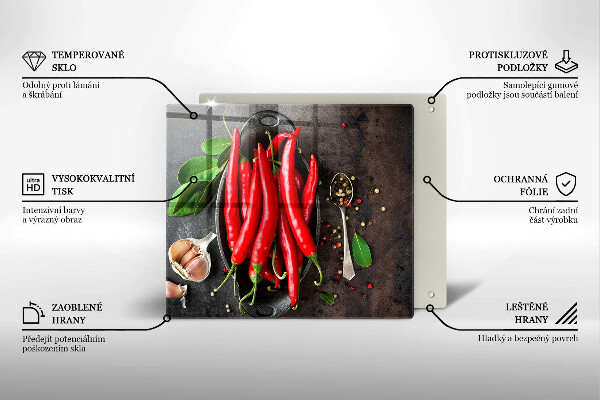 Skleněná krájecí deska Červené chilli papričky