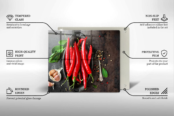Skleněná krájecí deska Červené chilli papričky