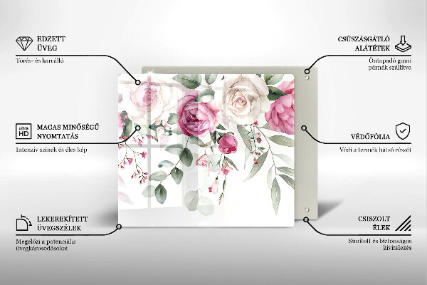 Skleněná deska do kuchyně Akvarel růže