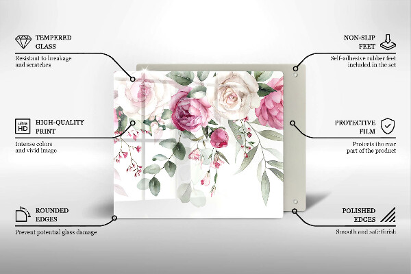Skleněná deska do kuchyně Akvarel růže