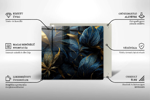 Krájecí prkénko skleněné Dekorativní listy se zlatem