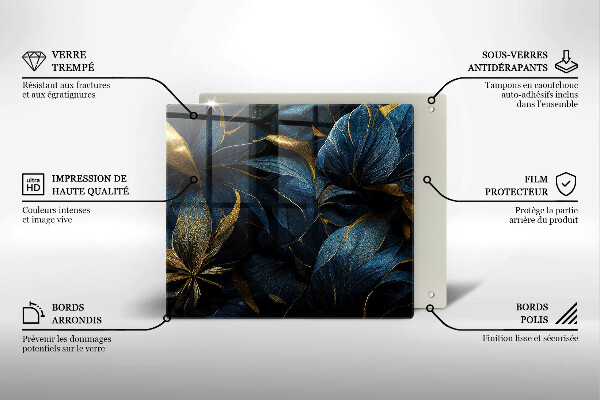 Krájecí prkénko skleněné Dekorativní listy se zlatem