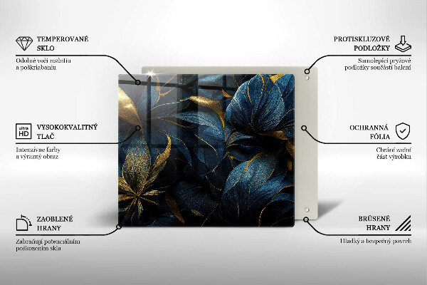 Krájecí prkénko skleněné Dekorativní listy se zlatem