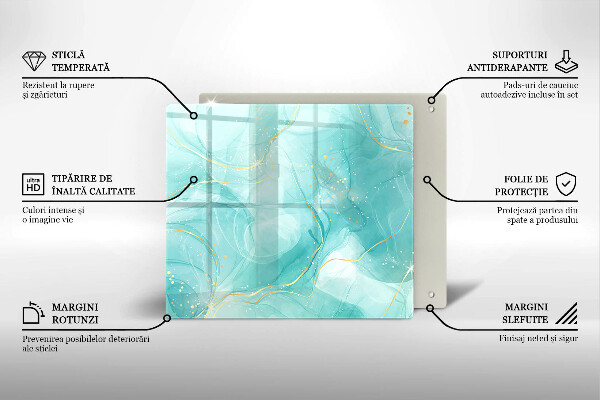 Krájecí prkénko skleněné Modrá a zlatá abstrakce