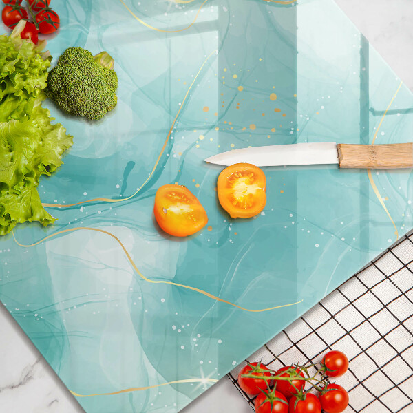 Krájecí prkénko skleněné Modrá a zlatá abstrakce