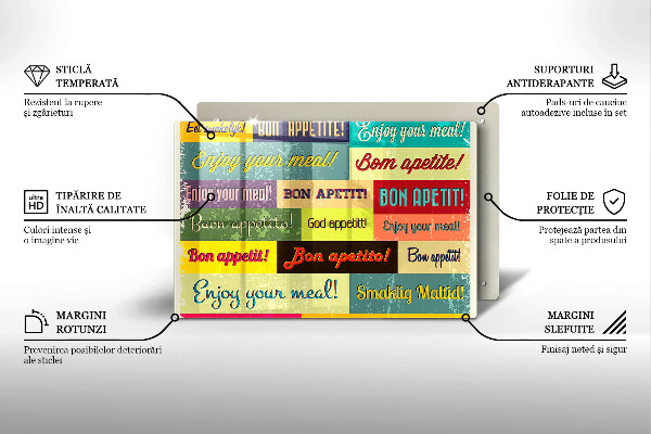 Skleněná deska do kuchyně Titulky jazyky dobré chuti