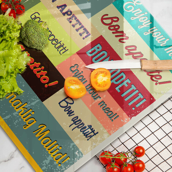 Skleněná deska do kuchyně Titulky jazyky dobré chuti