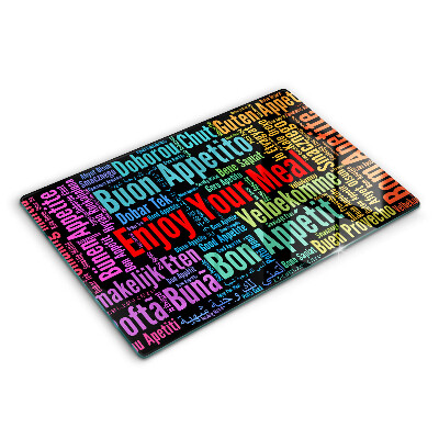 Skleněná deska do kuchyně Titulky jazyky dobré chuti