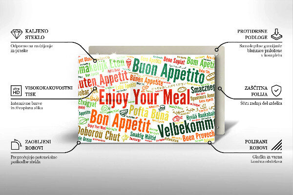 Skleněná deska do kuchyně Titulky jazyky dobré chuti