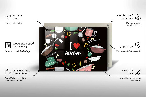 Skleněná deska do kuchyně Ilustrace miluji kuchyni