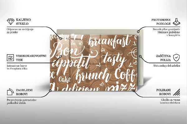 Krájecí prkénko skleněné Bon appetit nápis