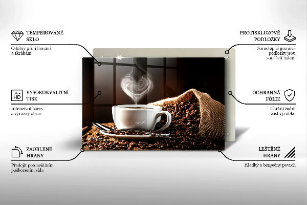 Krájecí prkénko skleněné Káva a šálek