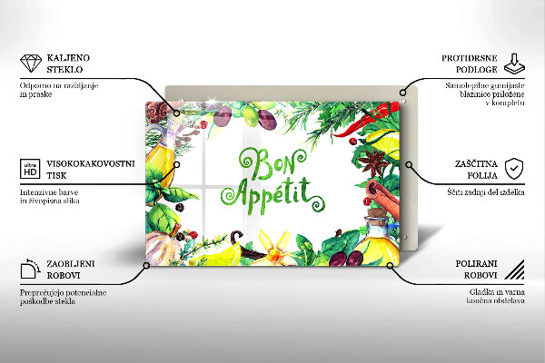 Krájecí prkénko skleněné Bon appetit nápis