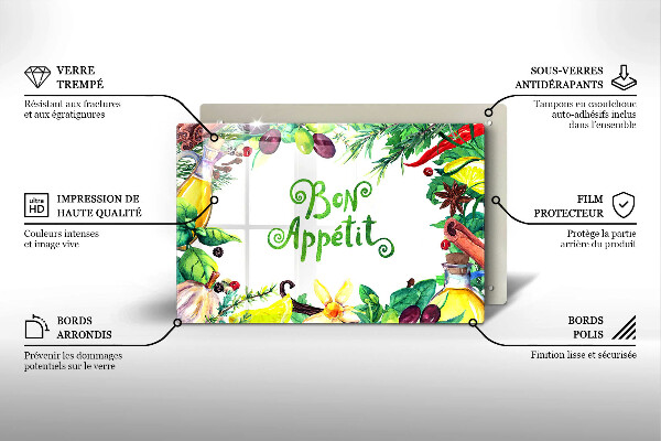 Krájecí prkénko skleněné Bon appetit nápis