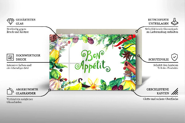 Krájecí prkénko skleněné Bon appetit nápis