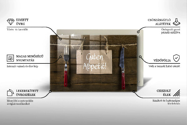 Skleněná deska do kuchyně Guten appetit nápis na deskách