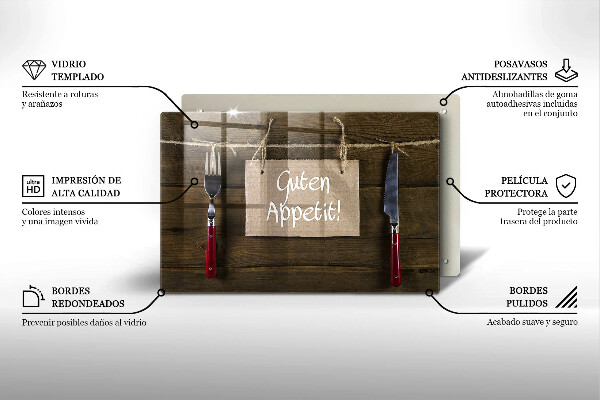 Skleněná deska do kuchyně Guten appetit nápis na deskách