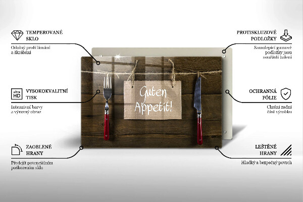 Skleněná deska do kuchyně Guten appetit nápis na deskách