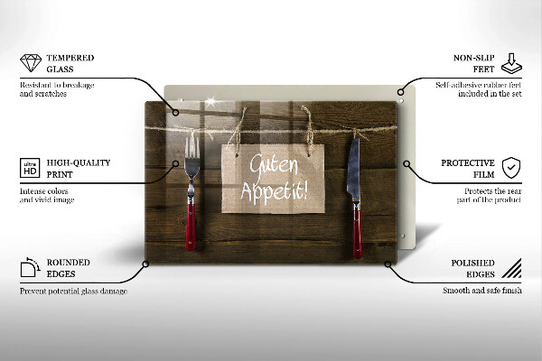 Skleněná deska do kuchyně Guten appetit nápis na deskách