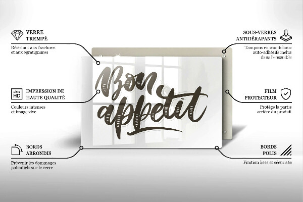Skleněná deska do kuchyně Bon appetit nápis