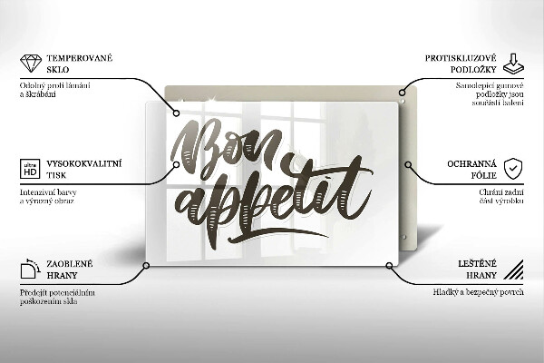 Skleněná deska do kuchyně Bon appetit nápis